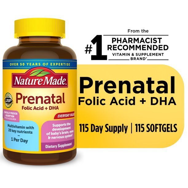 Nature Made Prenatal with Folic Acid + DHA Softgels; Prenatal Vitamin; 115 Count Nature Made Prenatal with Folic Acid + DHA Softgels; Prenatal Vitamin; 115 Count