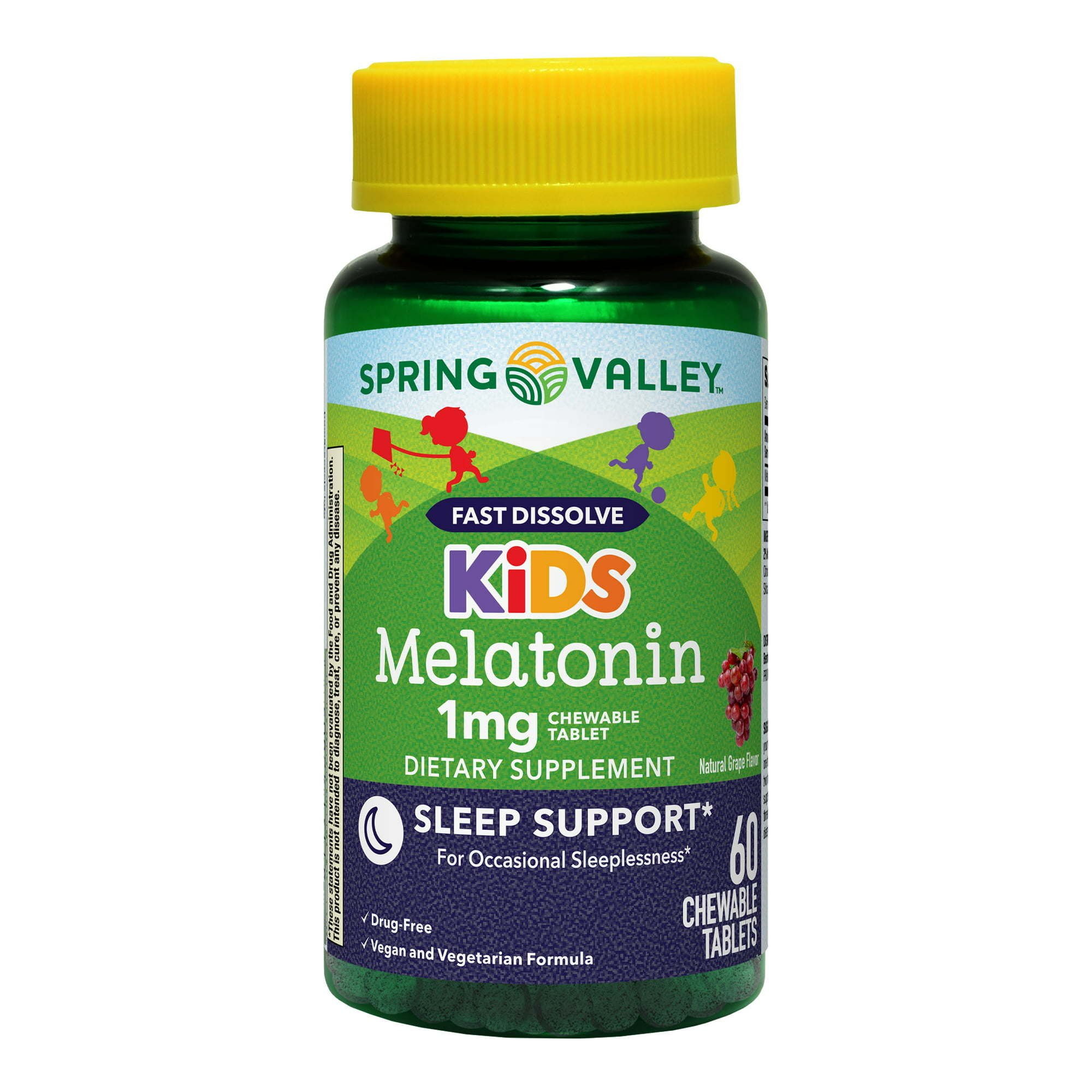 Spring Valley Kids Melatonin Chewable Tablets; Grape Flavor; 1 mg; 60 Count Spring Valley Kids Melatonin Chewable Tablets; Grape Flavor; 1 mg; 60 Count