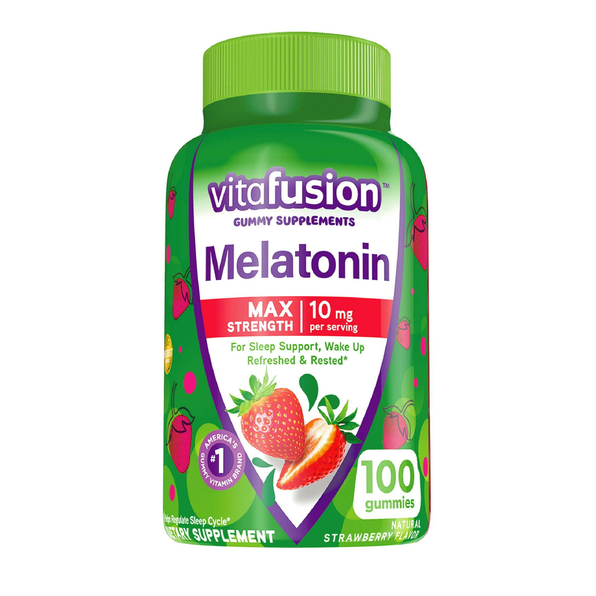 Vitafusion Max Strength Melatonin Gummy Supplements; Strawberry Flavored; 100 Count Vitafusion Max Strength Melatonin Gummy Supplements; Strawberry Flavored; 100 Count