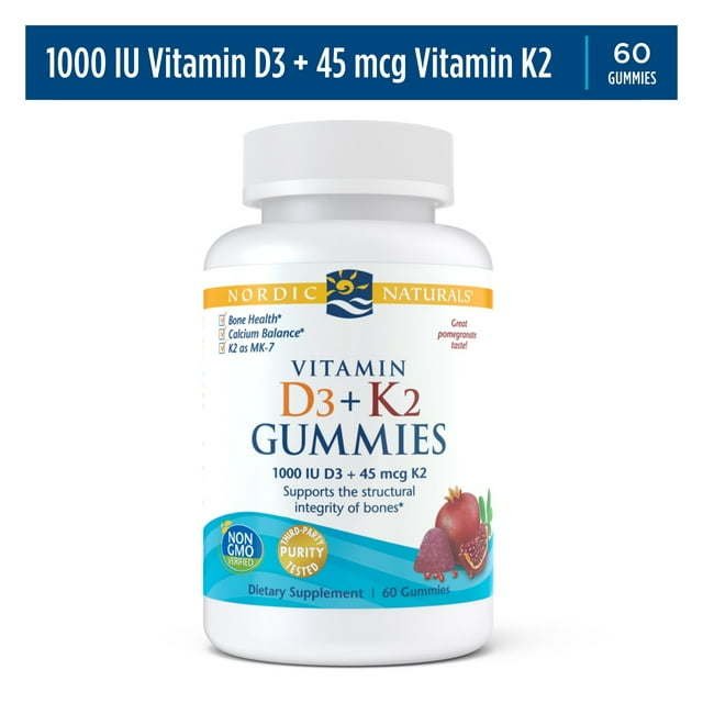 Nordic Naturals Vitamin D3+K2 Gummies, 1000 IU, Great Taste, Non-GMO 60 Ct Nordic Naturals Vitamin D3+K2 Gummies, 1000 IU, Great Taste, Non-GMO 60 Ct